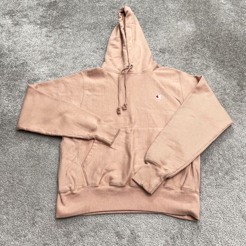 Champion Hoodie Pullover Sweatshirt Unisex Adult Small Peach Pockets Fleece Logo